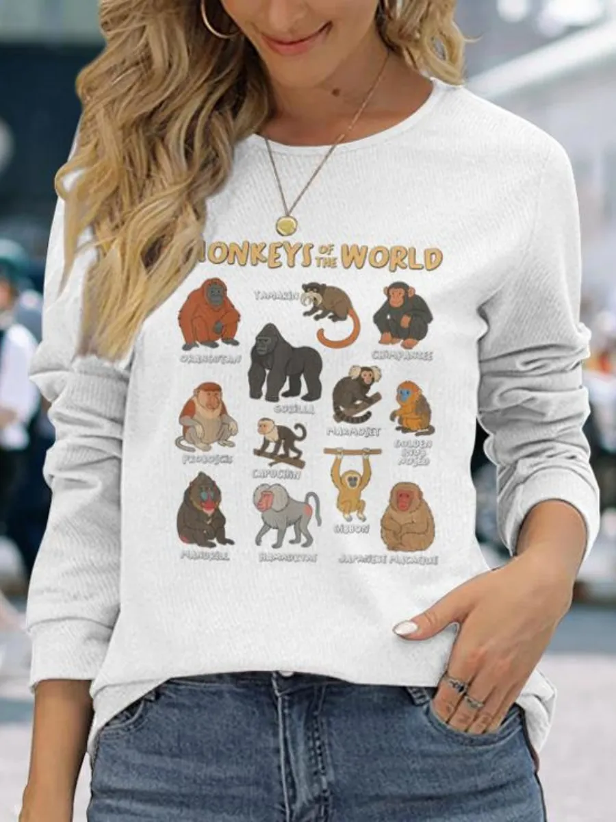 Wildlife Monkey Printed Casual T-Shirt