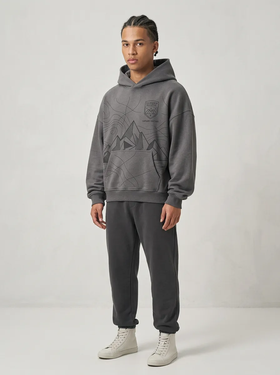 Men's Mountain Adventure Topographic Graphic Hoodie