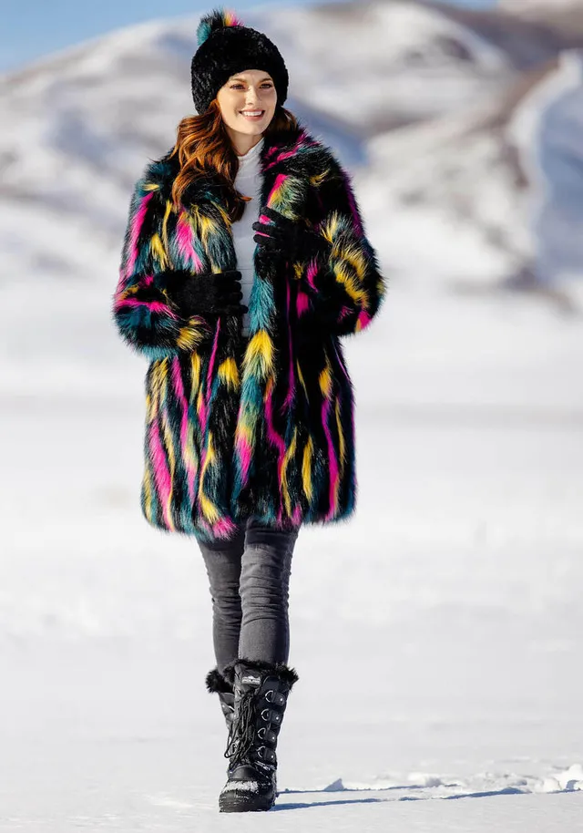 Neon Faux Fur Long Weekend Fox Coat