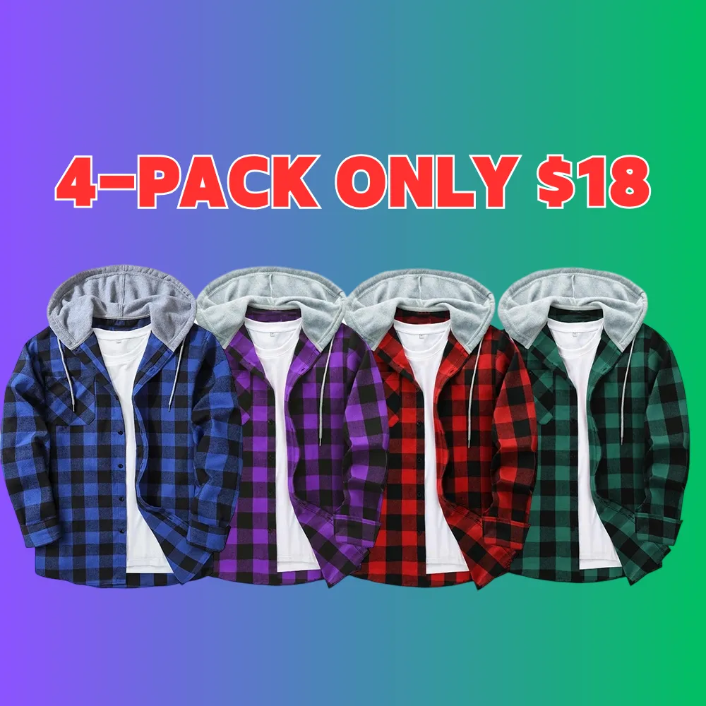 Men's Plaid Print Button Front Drawstring Hooded Shirt, Regular Fit Casual Long Sleeve Pocket Top, Men's Clothes for Daily Wear