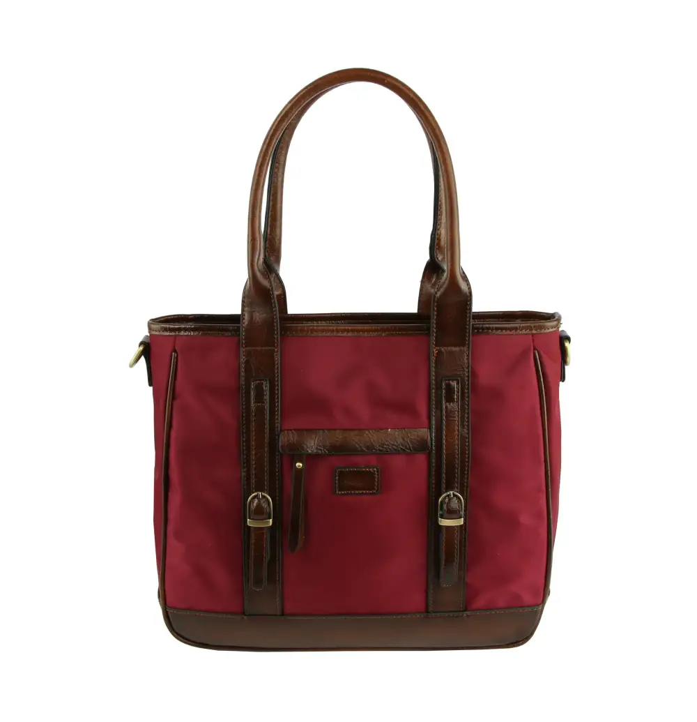 Minimal Detail Pocketed Faux Leather Tote Bag