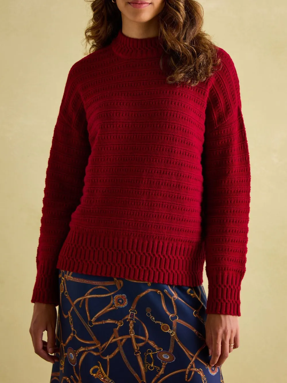 Cream Crew Neck Textured Jumper Contains Merino Wool