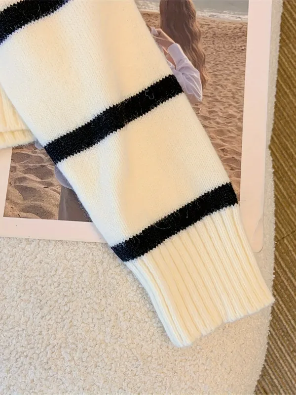 Striped Knitted Pullover Sweater Casual Long Sleeve