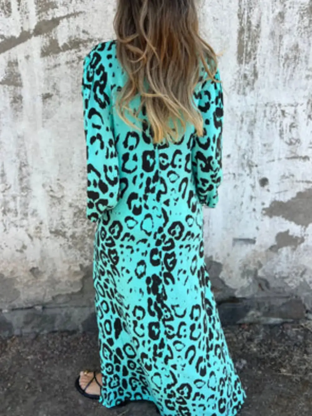 V-Neck Printed Midi Dress
