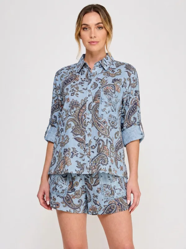 Women's Boho Style Paisley Floral Printed Button-down Shirt