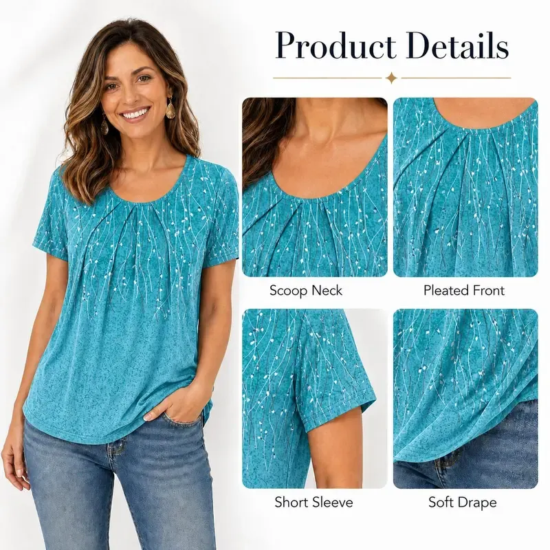 🔥Last Day: 8-Pack Only $24 🎨Women's Pleated Short-Sleeve Top