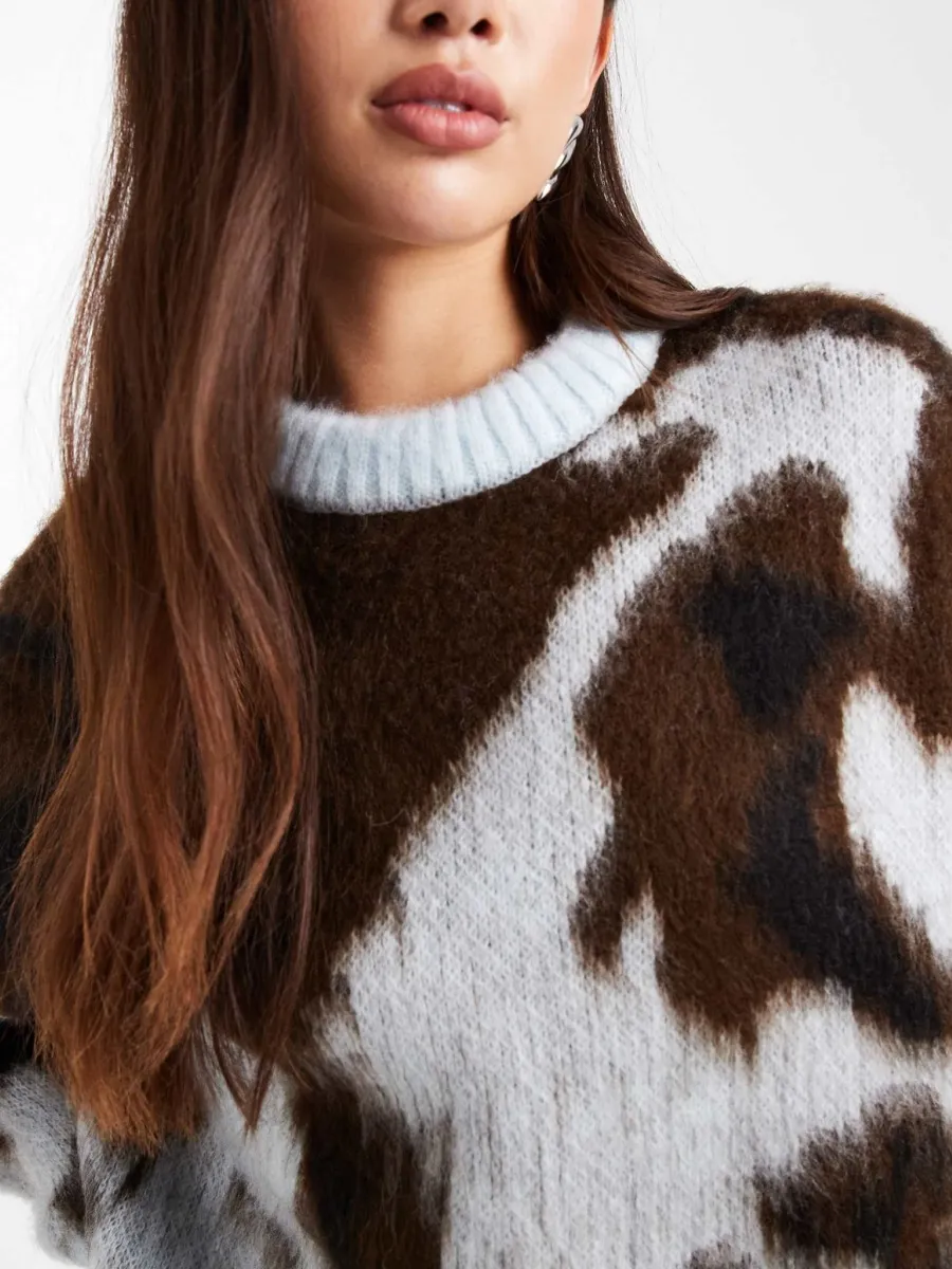 Cow-Print Oversized Knit Sweater