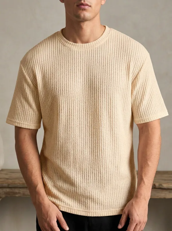 Classic Waffle-Knit Textured-Knit Men's Knit Crew-Neck T-Shirt