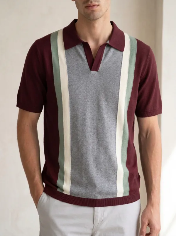 Men's Retro Vertical Stripe Knit Polo Shirt