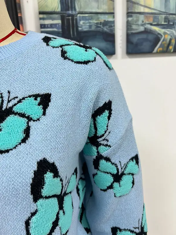 Butterfly Detail Round Neck Long Sleeve Relaxed Fit Sweater