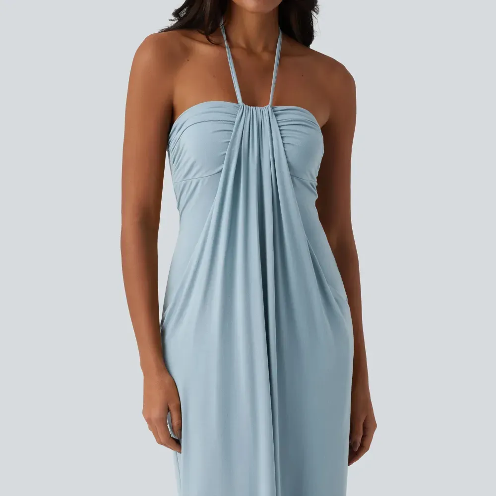 Halter Tie Back Maxi Dress with Pockets