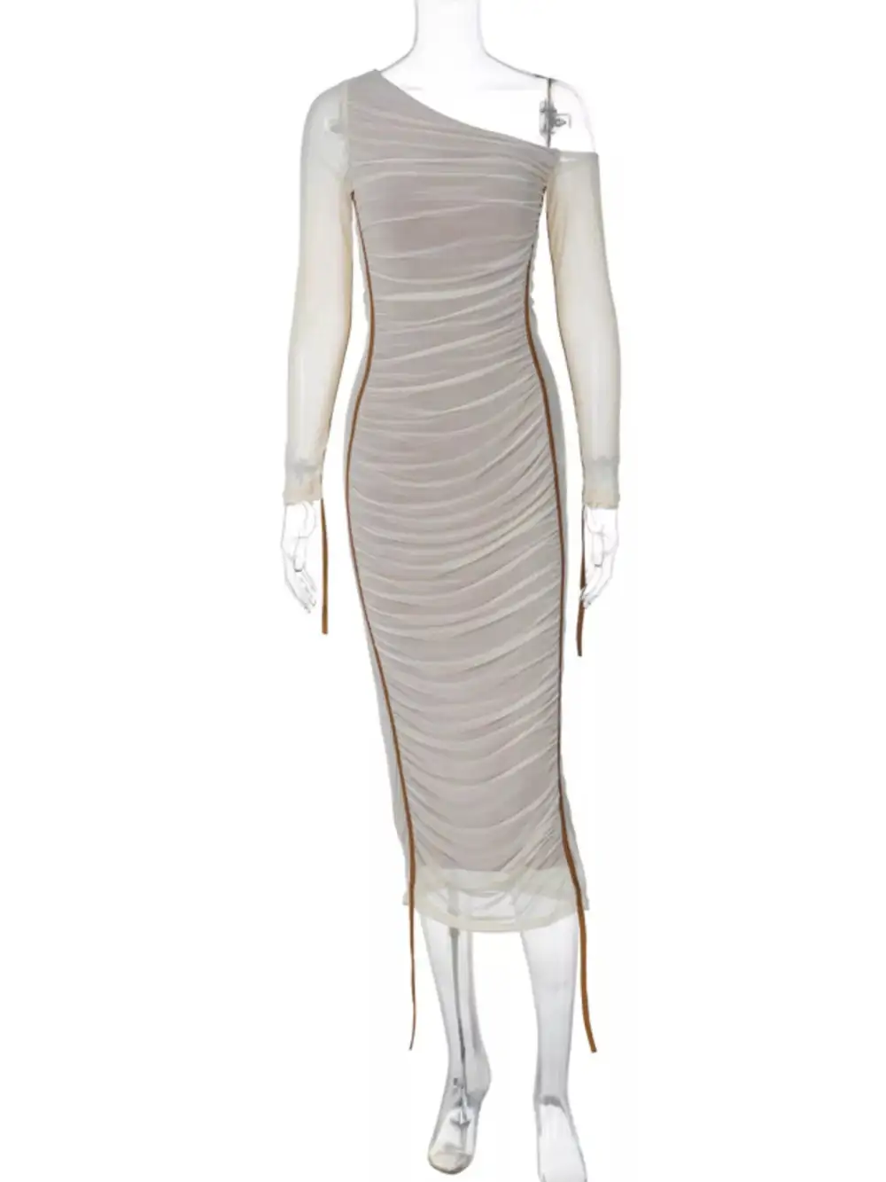 One-Shoulder Ruched Bodycon Midi Dress