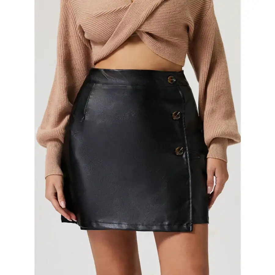 Buttoned High Rise Mini Skirt