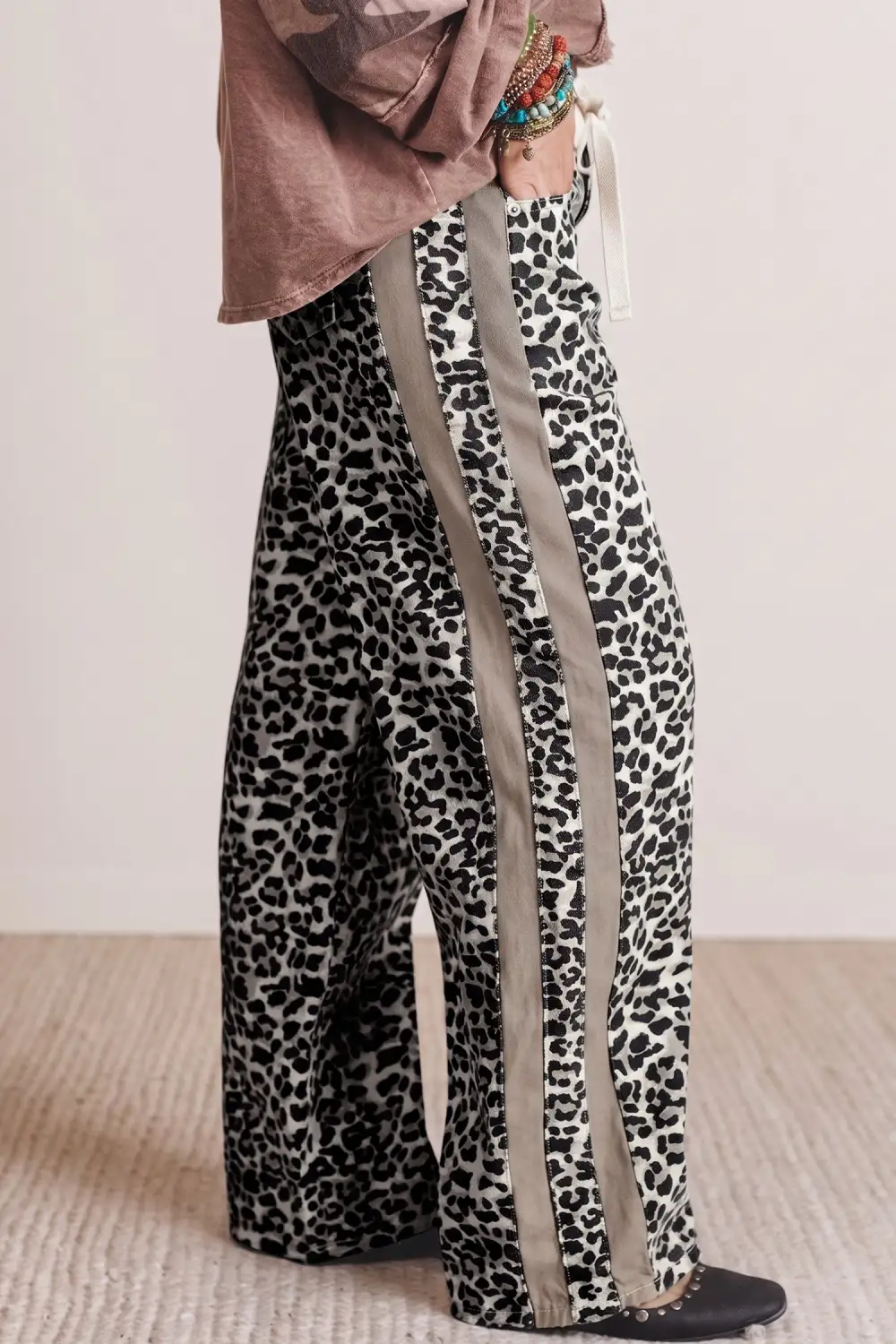 Relaxed Leopard-Print Straight Leg Jeans