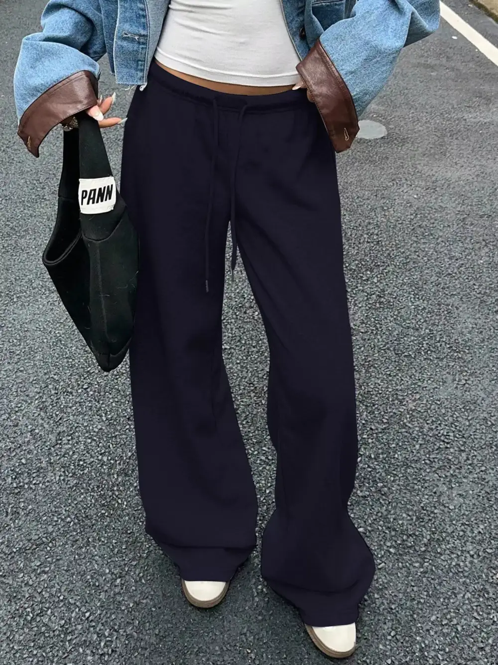 Wide-Leg Drawstring Pocketed Sweatpants