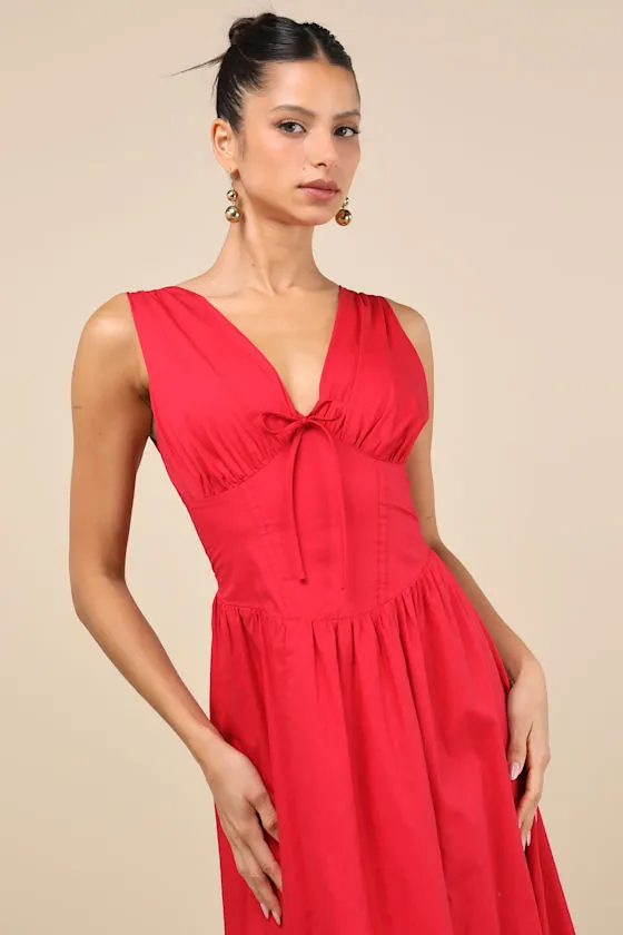 Lettie Ivory Multi Floral Poplin Plunge Neck Midi Dress