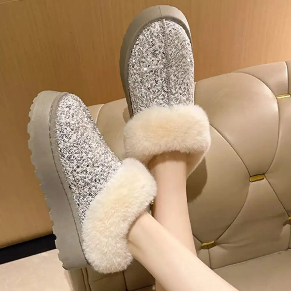 Refined Sequin Round Toe Platform Boots
