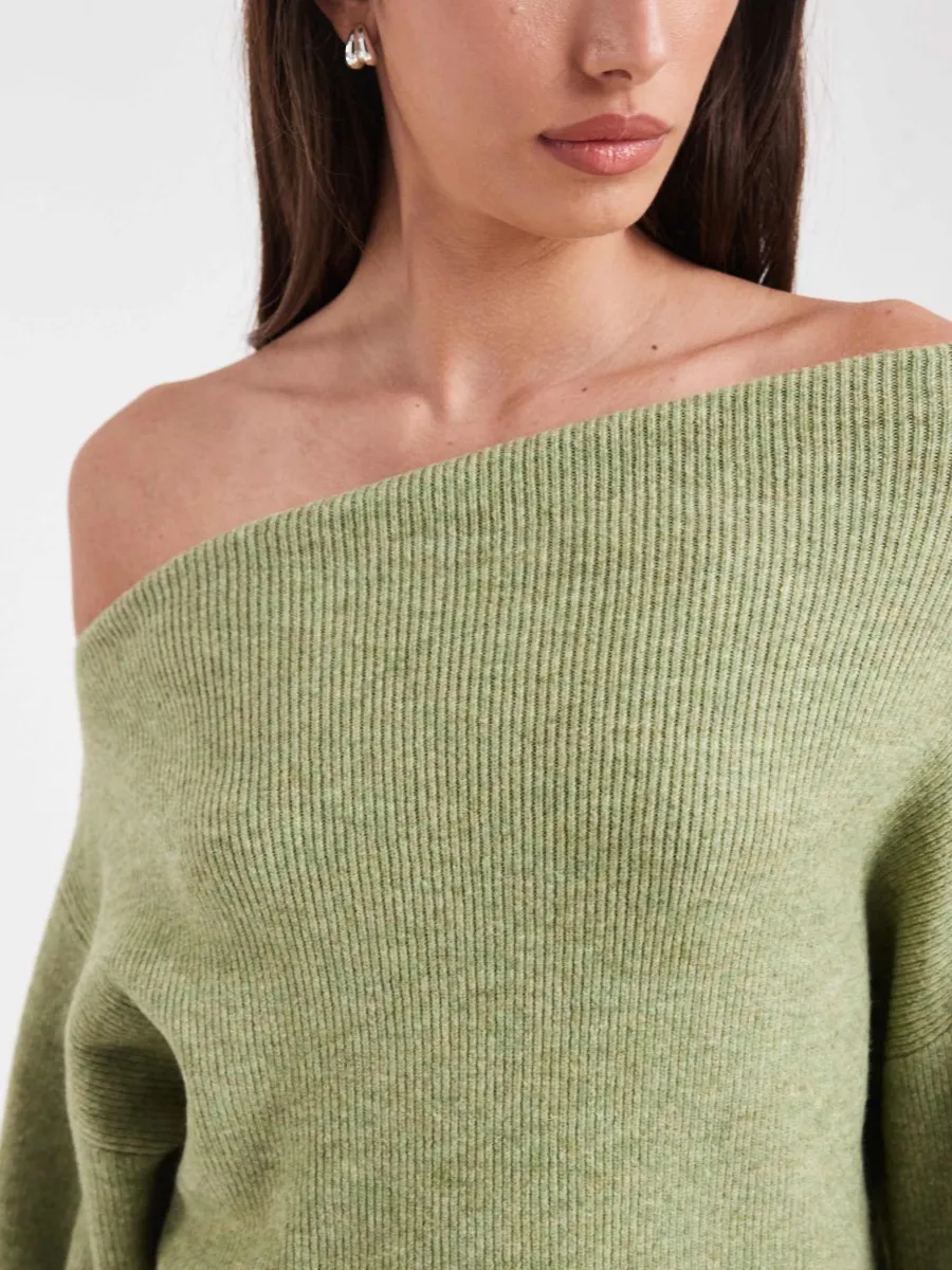 Off-Shoulder Rib-Knit Sweater