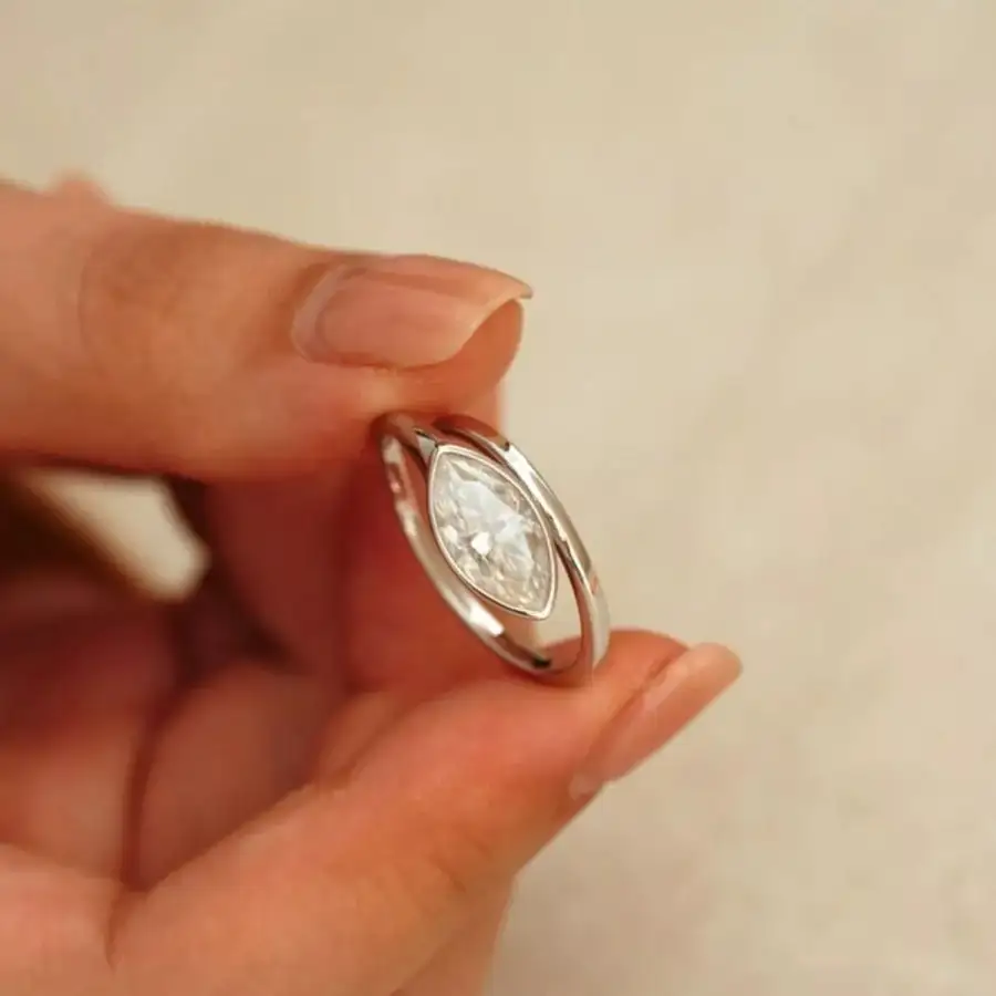 Delicate Sparkle Sterling Silver Marquise Bypass Ring