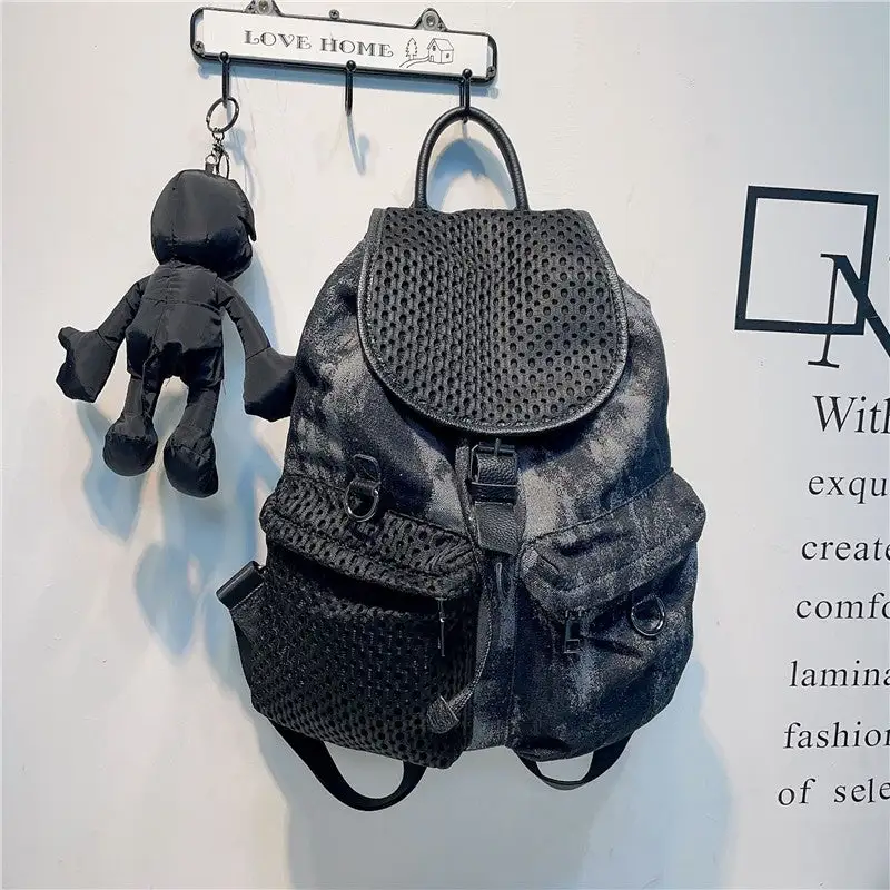 Casual Drawstring Flap Backpack with Pockets