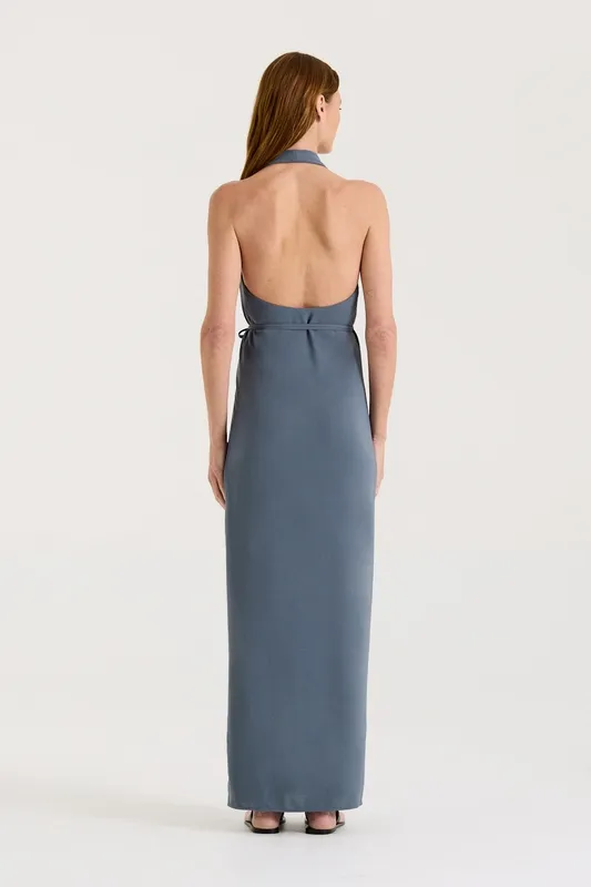 Slate Halter Wrap Maxi Dress