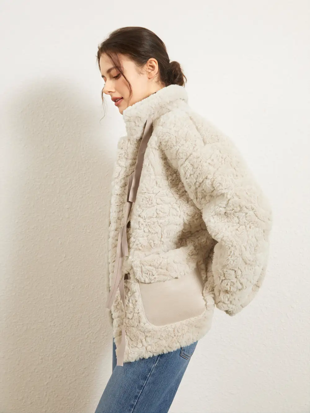 Faux Fur Solid Button Up Jacket