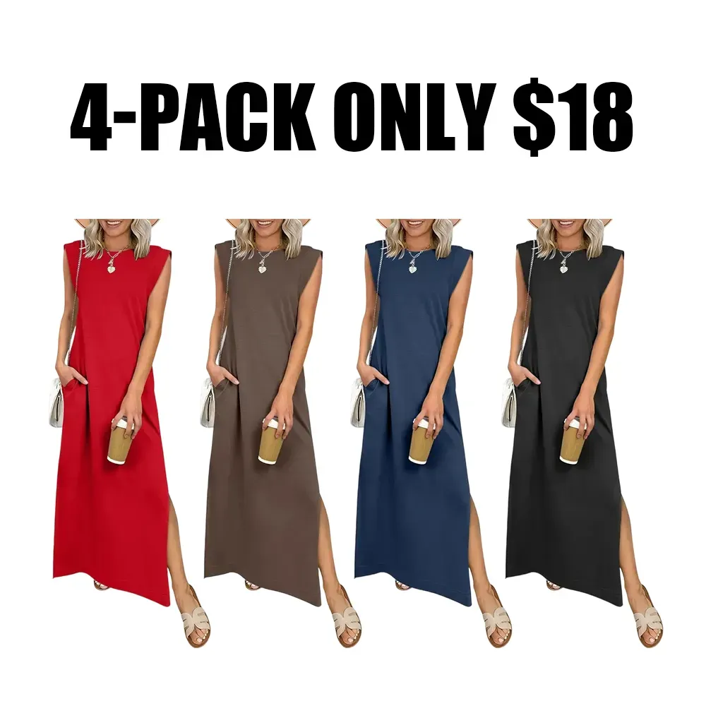 Women Summer Casual Sleeveless Maxi Dress 2026 Crewneck Loose
