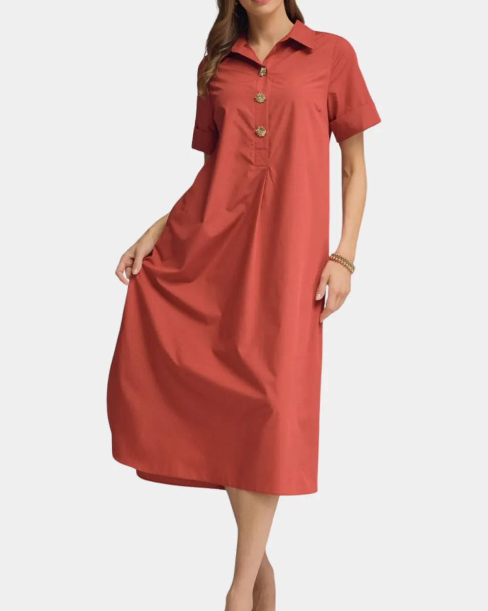 Button Accent Midi Dress