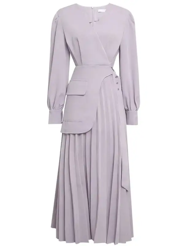 Pleated V Neck Maxi Dress
