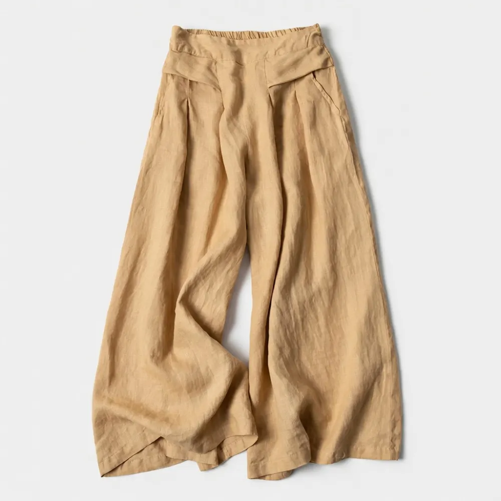 Women's Cotton and Linen Seven-Point Wide-Leg Pants