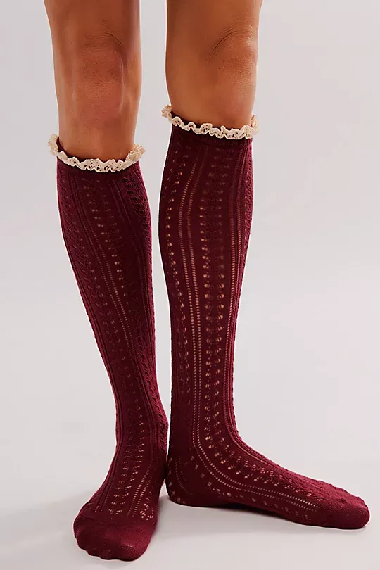 Lace Net Pointelle Tall Red