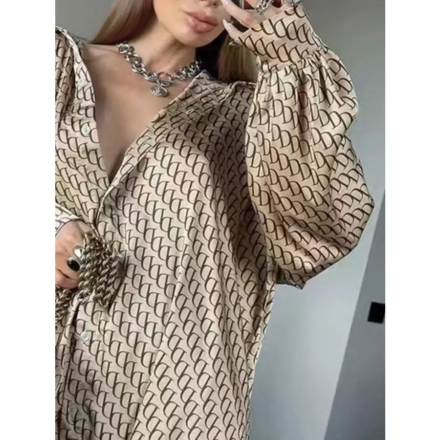 Printed Button Up Shirt and Pants Set