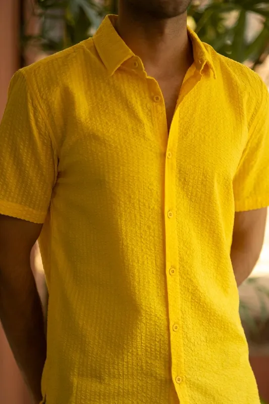 Yellow Short Sleeve Seersucker Shirt