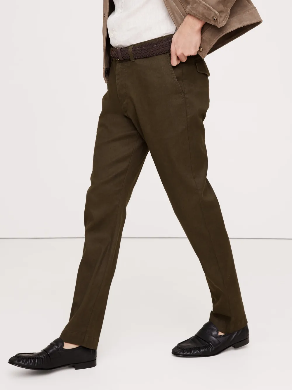 Men's Brown Slim-Fit Linen Cotton Trousers