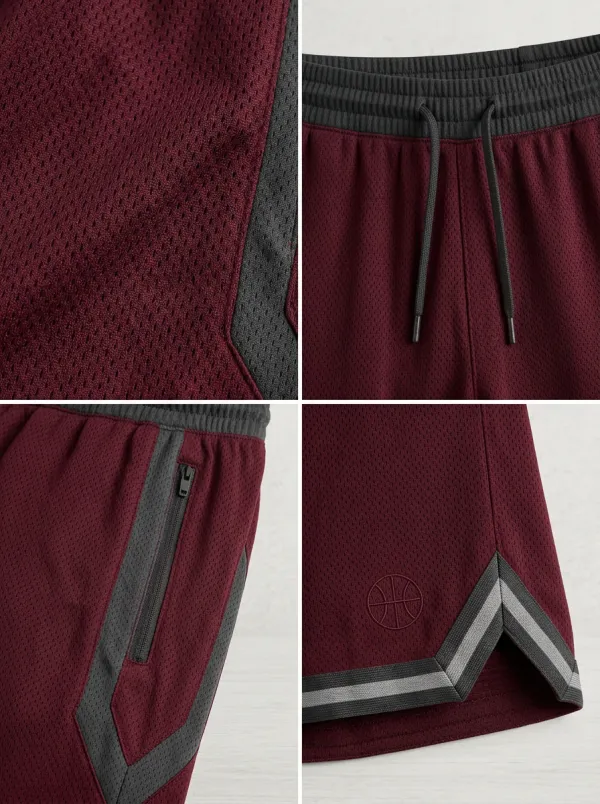 Sporty Striped Detail Mesh Detail Silhouette Men's Basketball Shorts