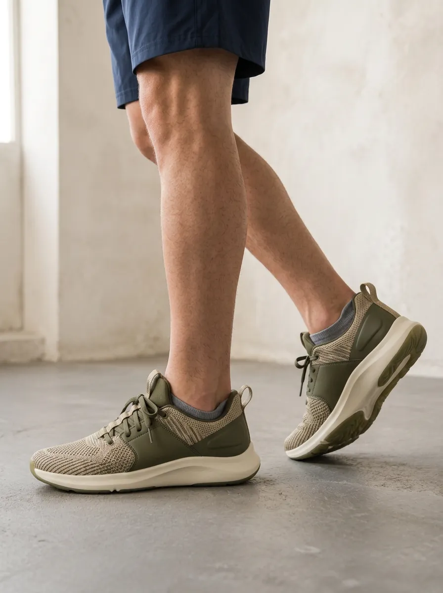 Men's Olive Green Mesh Lightweight Printed Running Shoes