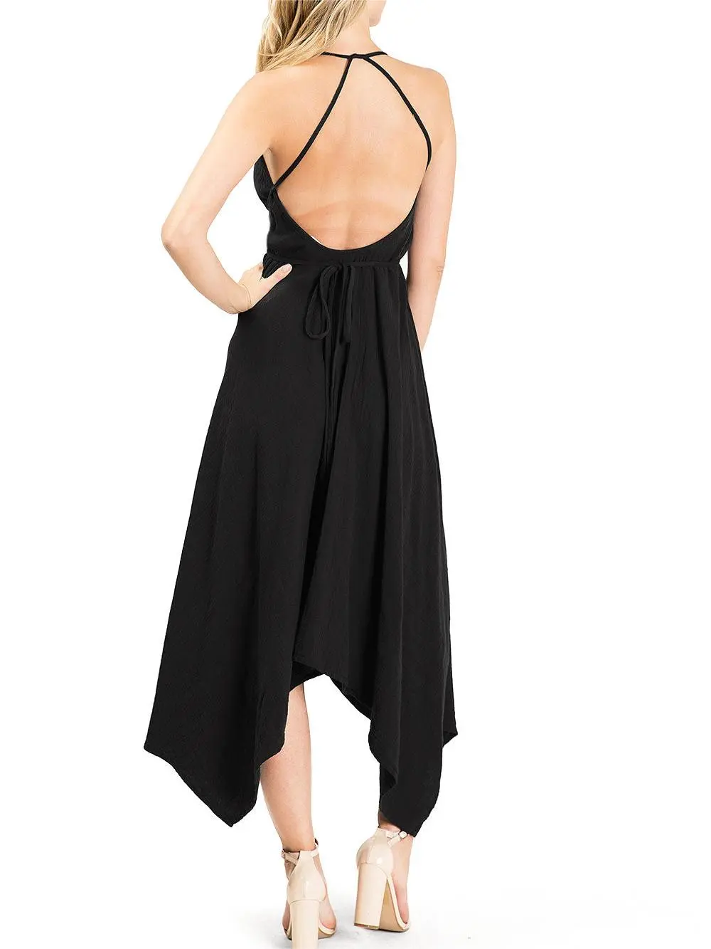 Taupe Asymmetric Midi Dress