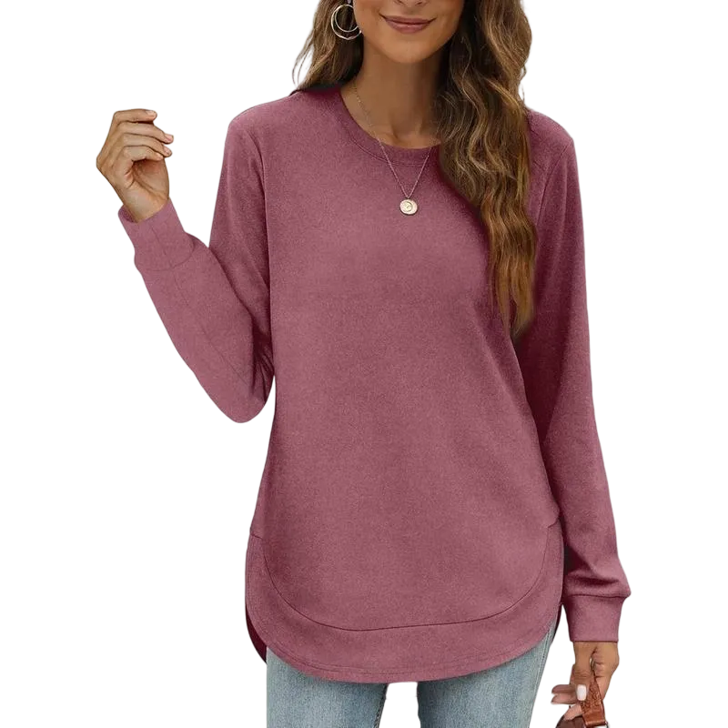 Women's Sweatshirt Crewneck Long Sleeve Shirts High Low Tops Curved Hem