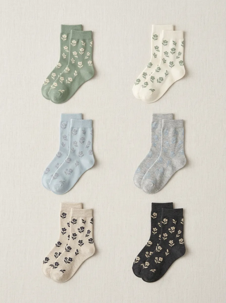 Women's Allover Floral Mid Calf Socks Six Pair Set