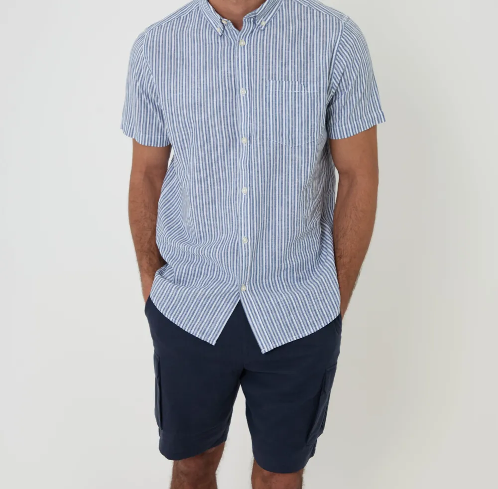 Men's Navy Linen Blend Cargo Shorts