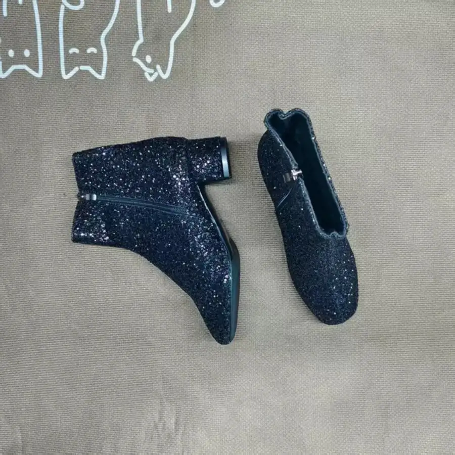Sequin Block Heels Boots