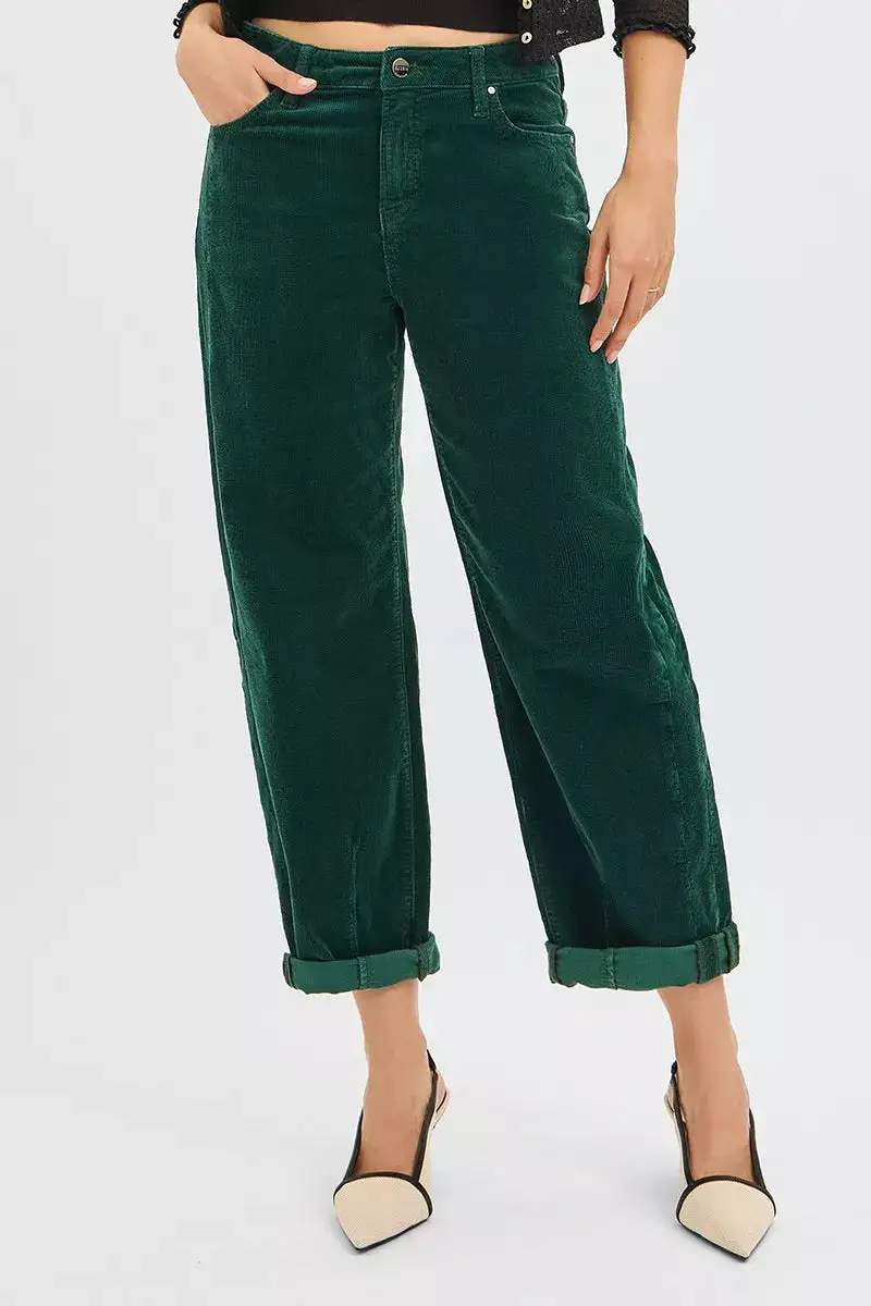 Relaxed High Rise Crop Barrel Cordurory Pants