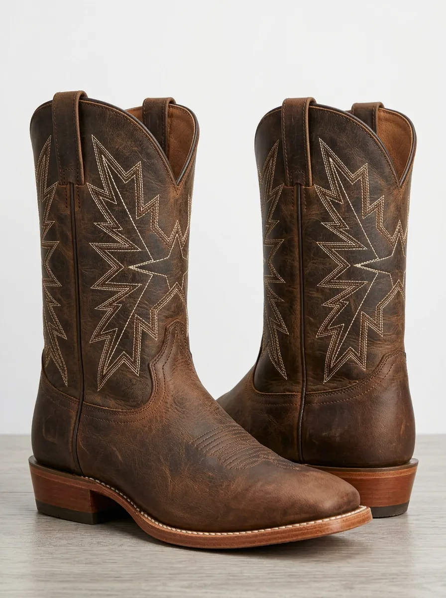 Men's Western Cowboy Star Stitch Printed Boots