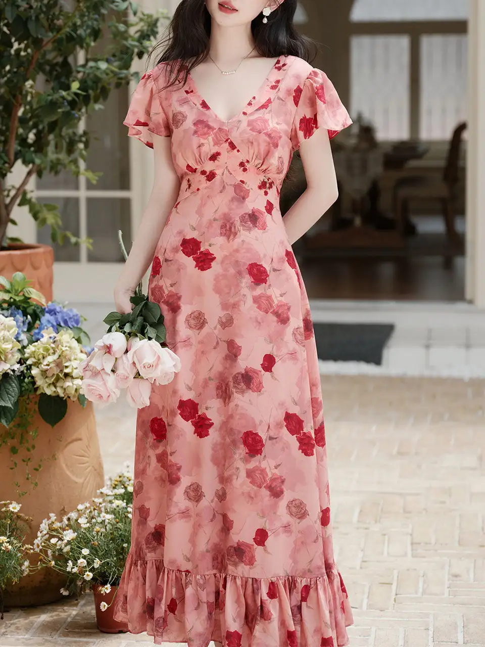 V Neck Long Dress