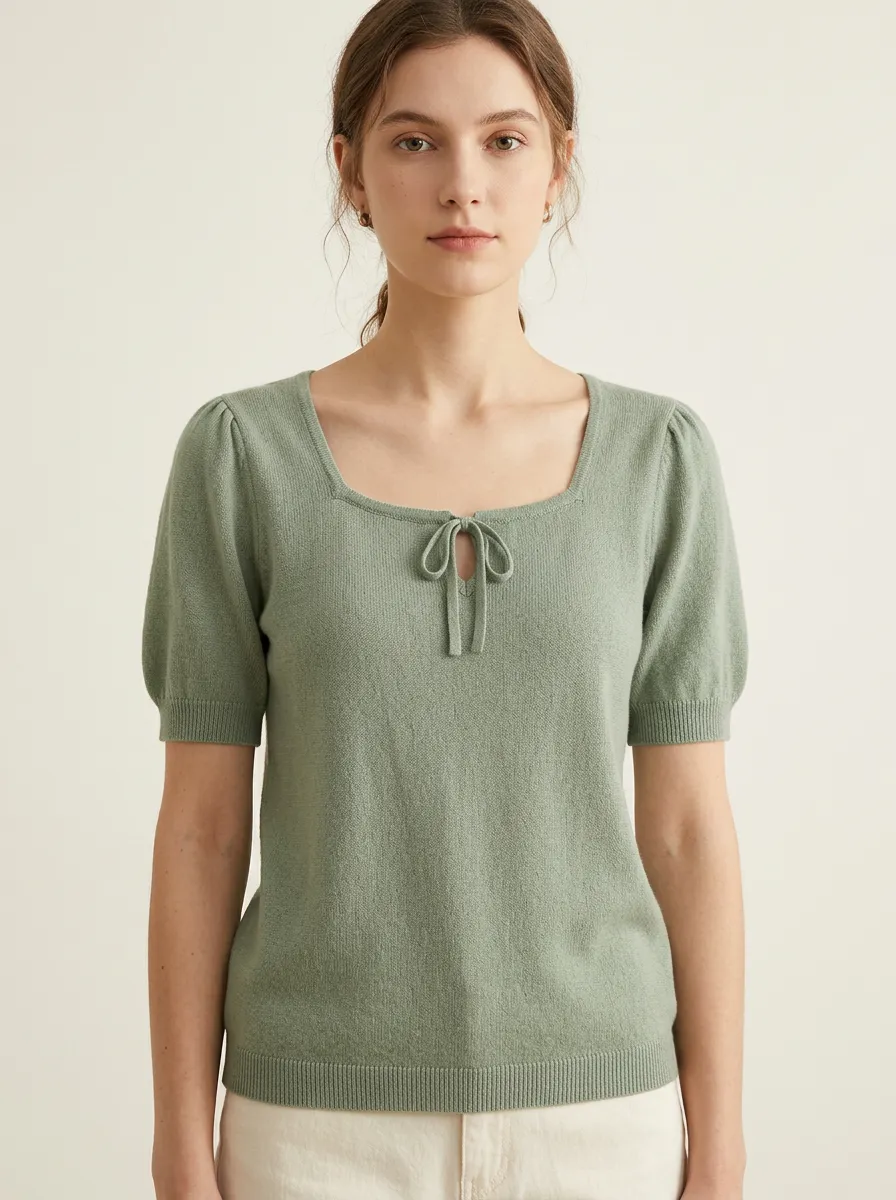 Women's Short-Sleeve Bow-Tie Knit Cardigan