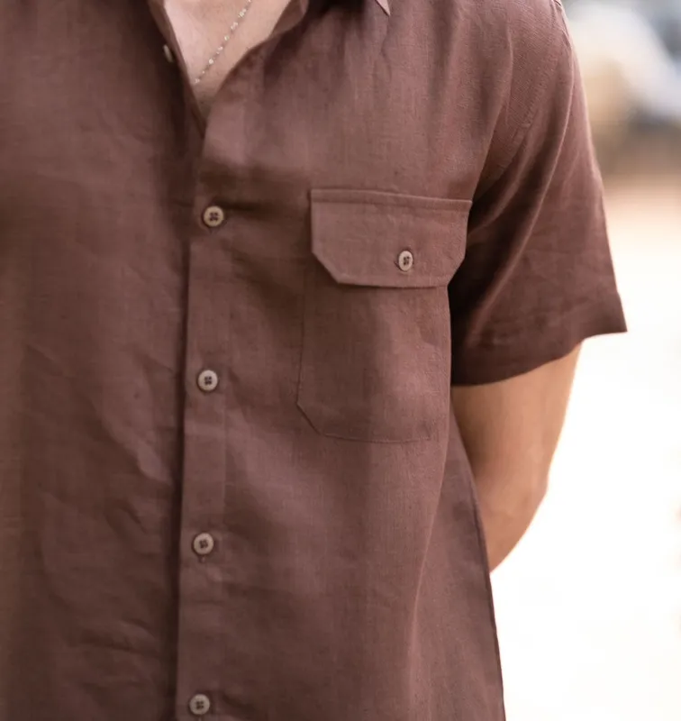 Brown Short Sleeve Linen Shirt