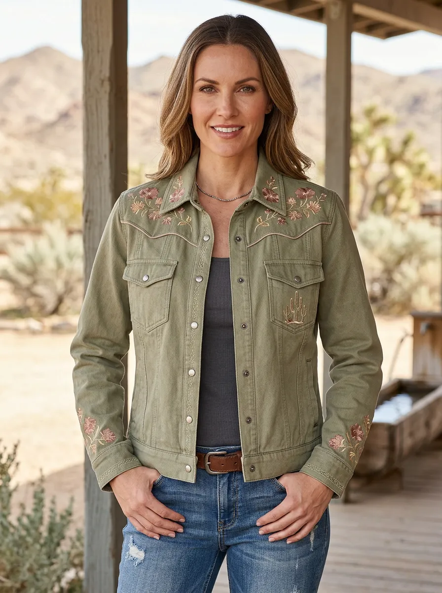 Women's Western Cactus Desert Floral Embroidered Jacket