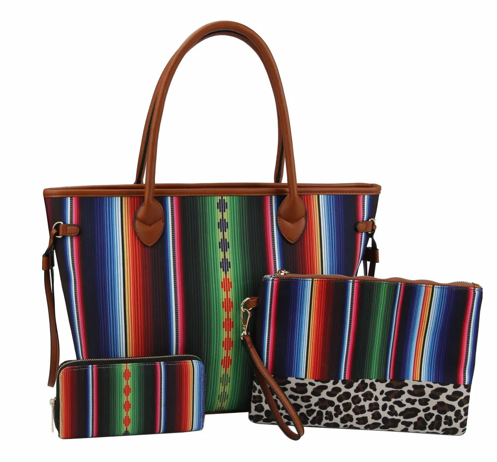 Relaxed Detail Graphic Print Faux Leather Tote Bag Set