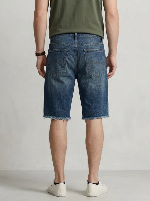Mobility-Focused Streetwear Distressed Modern Look Men's Distressed Raw Hem Denim Shorts