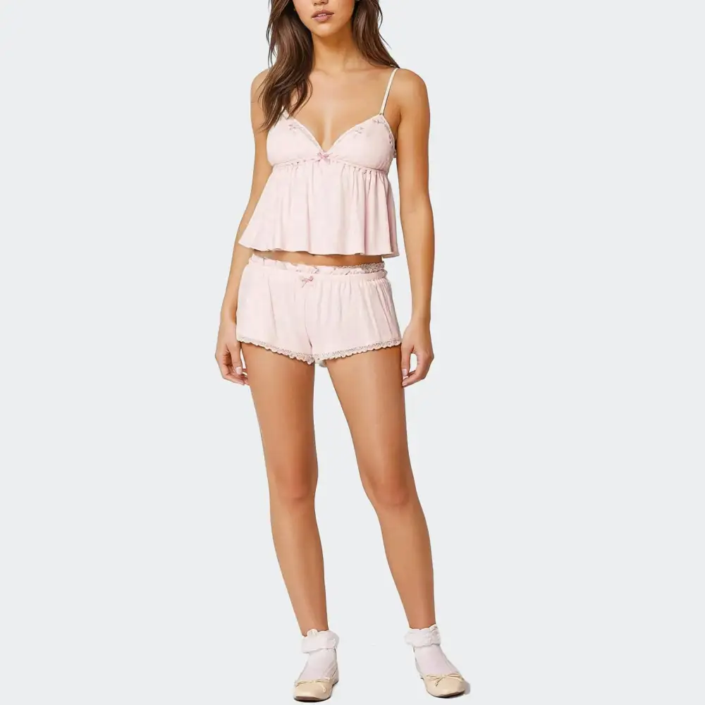 Cami V-neck Top and Elastic Shorts Lounge Set